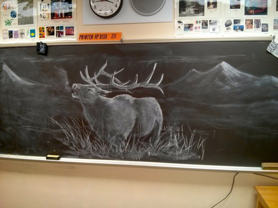 gifted teacher creates a chalkboard masterpiece